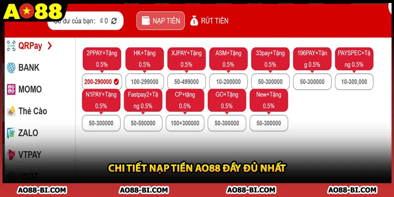 Chi tiết nạp tiền AO88 đầy đủ nhất